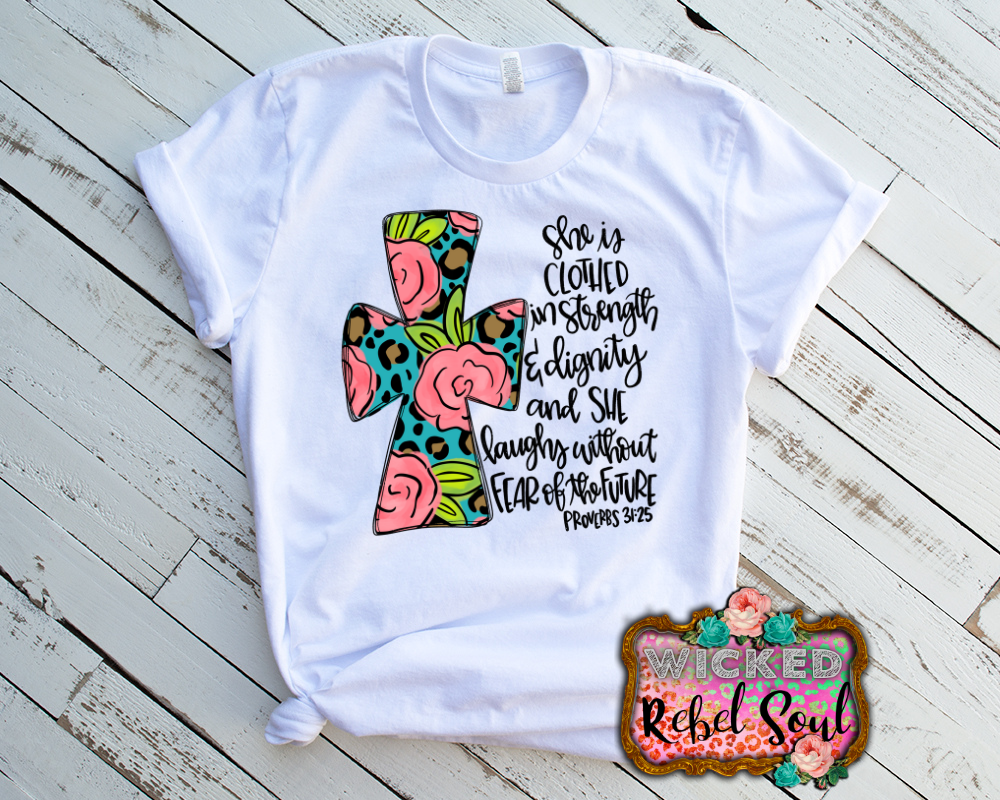 Floral Cross, bible scripture sublimation transfer