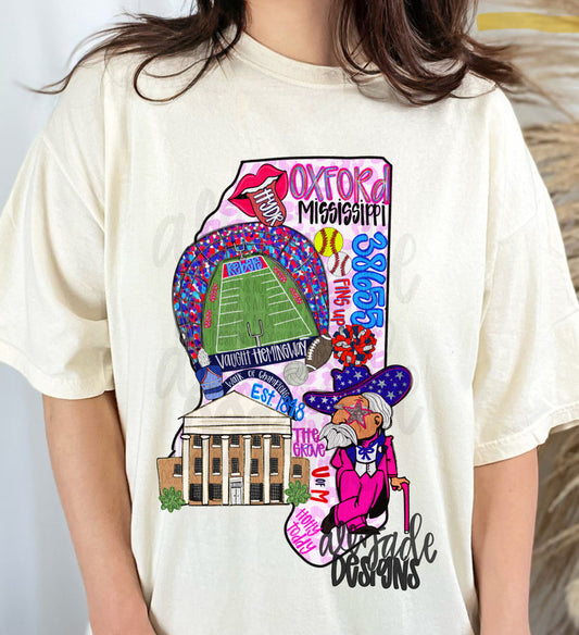 Oxford Mississippi U of M Hotty Toddy - Colorful state mascot collage ; DTF TRANSFER