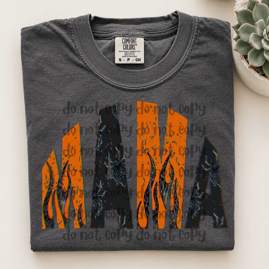 Mama black & orange flames - DTF TRANSFER (TPC)