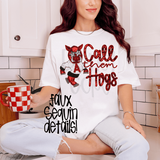 Call them hogs Razorbacks : extra faux sequin - DTF TRANSFER (SYM)