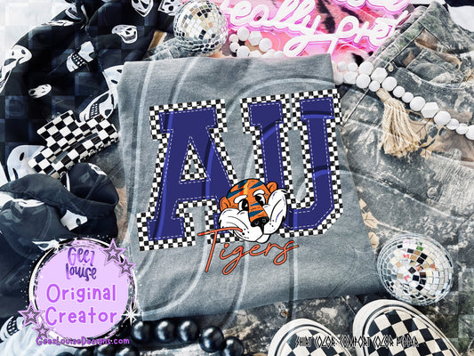 Au Tigers checkered - DTF TRANSFER (GLD925)