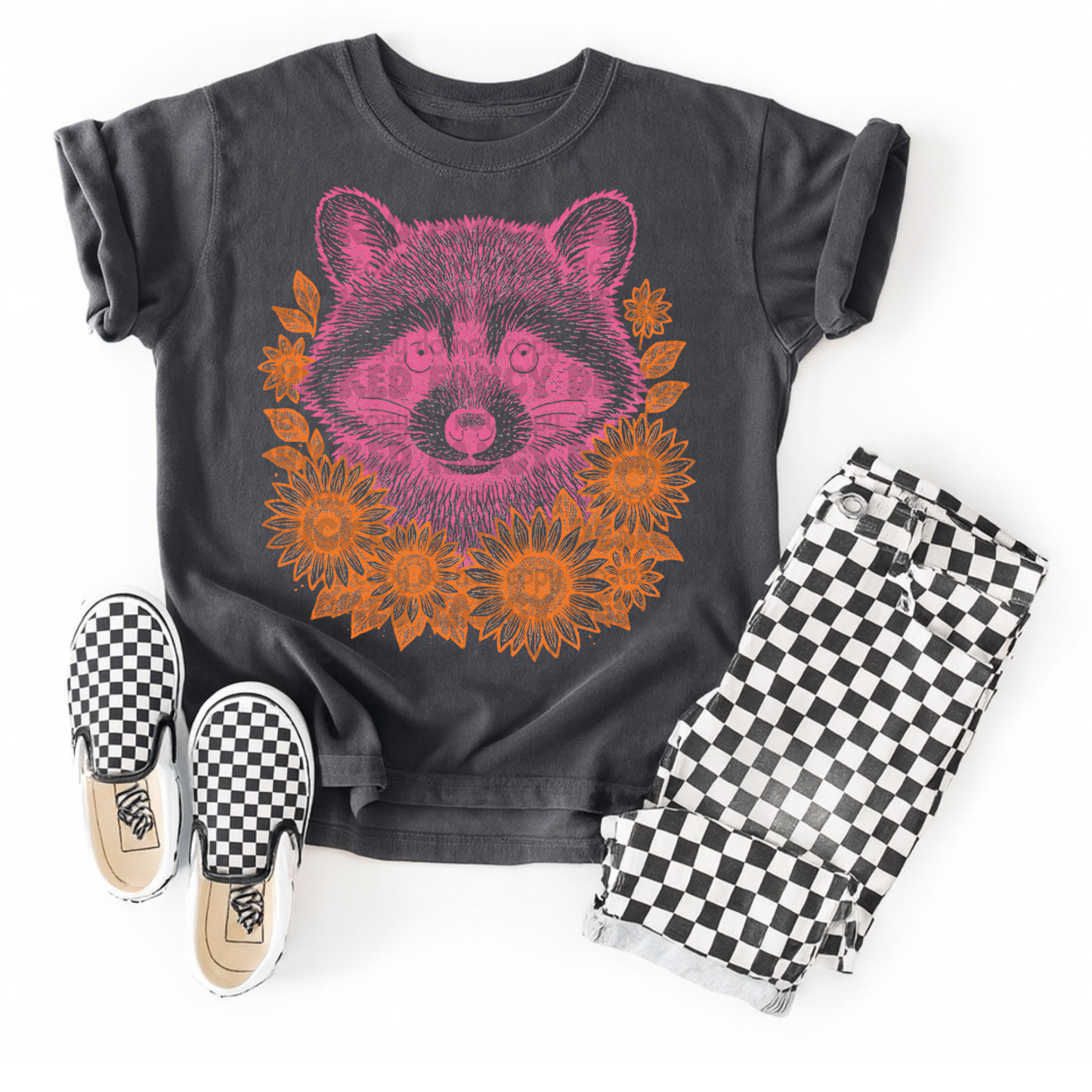 Raccoon preppy floral - DTF TRANSFER (WFD)