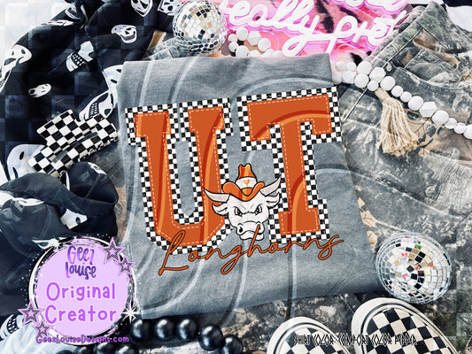 Longhorns checkered - DTF TRANSFER (GLD925)