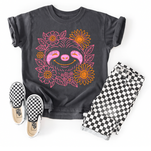 Sloth preppy floral - DTF TRANSFER (WFD)