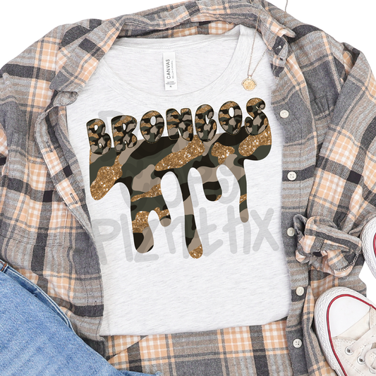 Broncos camo glitter drip - DTF TRANSFER (PVC)