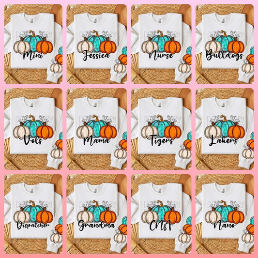 Custom personalized fall pumpkin with or without sleeves - DTF transfer