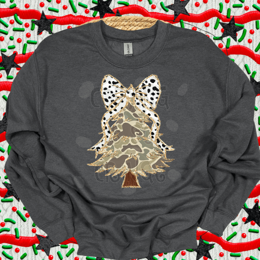 Boujee Xmas tree with bow CAMO - DTF TRANSFER (WRS)