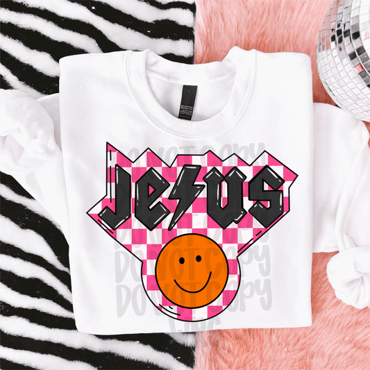 Jesus pink checkered - DTF TRANSFER (BBDC)