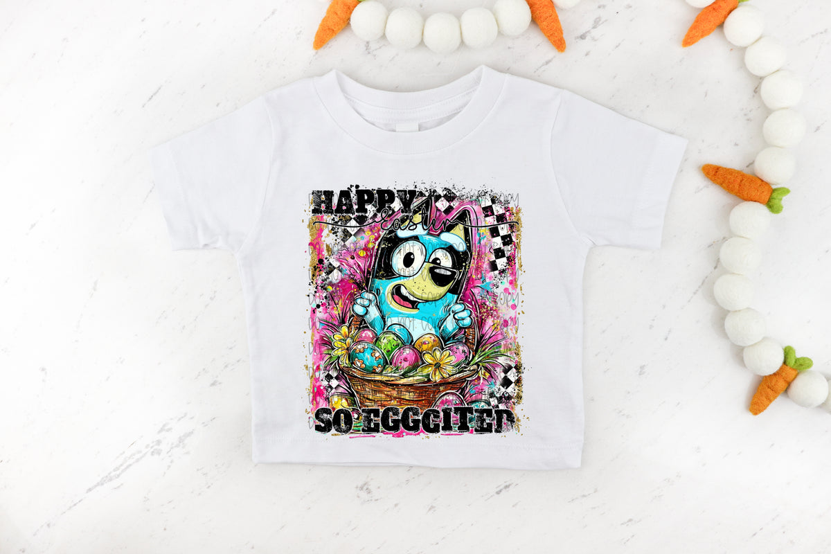 Happy Easter blue dog so eggcited - DTF TRANSFER (Eggstravaganza multi designer collab)
