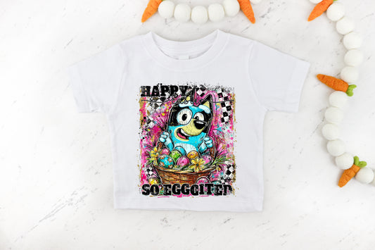 Happy Easter blue dog so eggcited - DTF TRANSFER (Eggstravaganza multi designer collab)