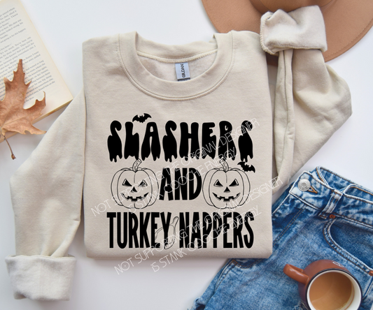Slashers and turkey nappers BLACK - DTF TRANSFER ONLY (MMDD) thanksgiving