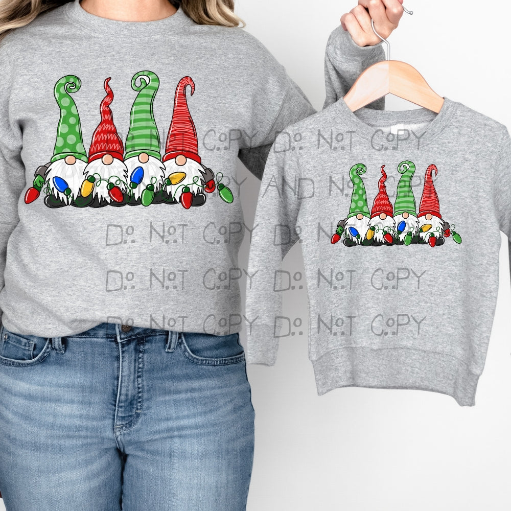 Gnome holding Christmas lights - DTF TRANSFER ONLY
