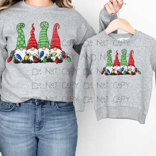 Gnome holding Christmas lights - DTF TRANSFER ONLY