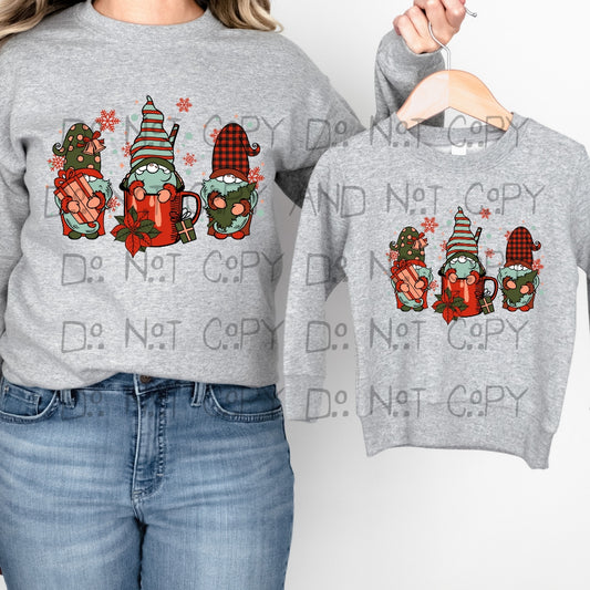 Festive red teal Gnomes - DTF TRANSFER ONLY