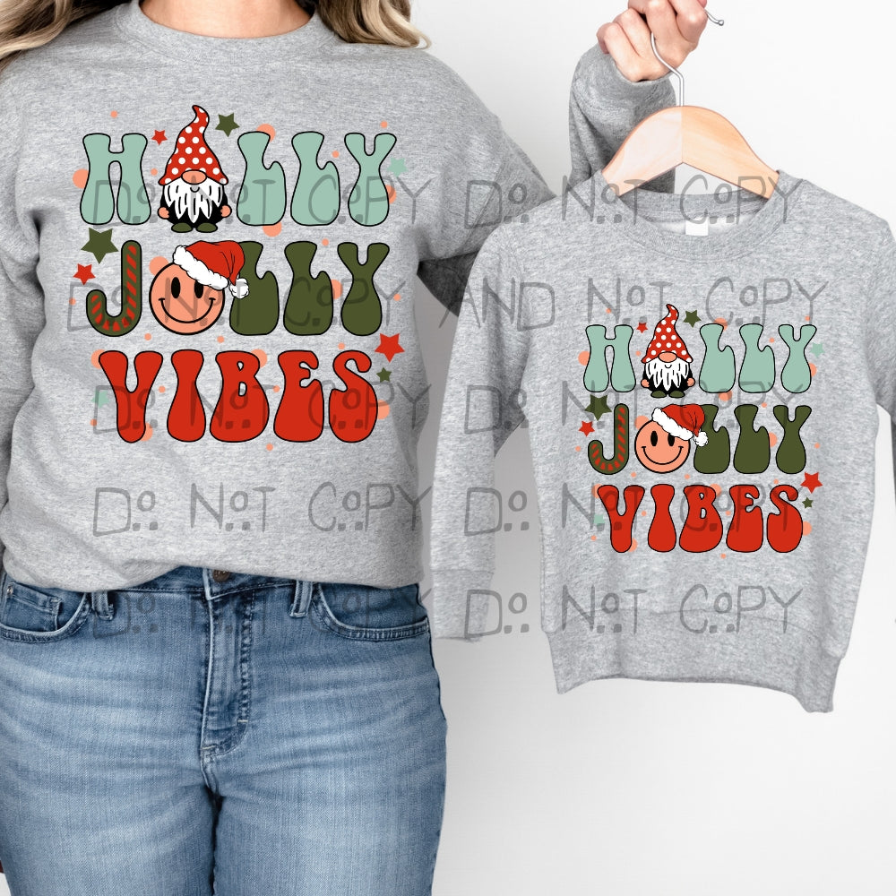 Holly Jolly Vibes with gnome - DTF TRANSFER ONLY