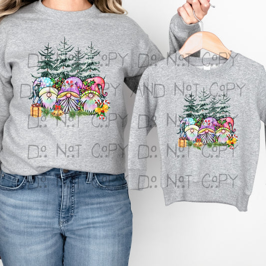 Christmas tree with colorful gnomes - DTF TRANSFER ONLY