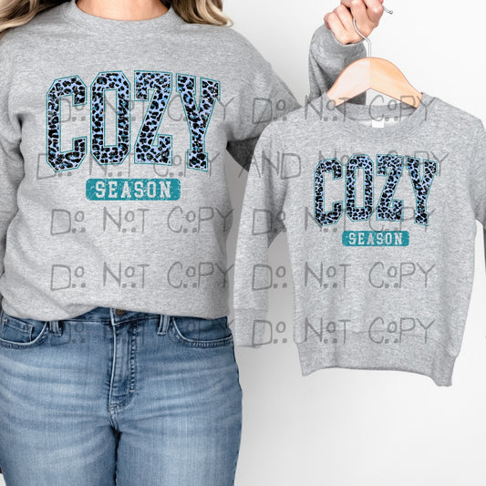 Cozy Season blue leopard - DTF TRANSFER ONLY