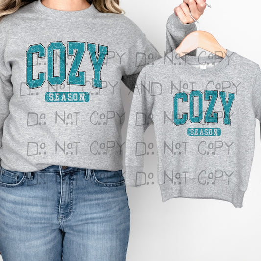 Cozy Season blue distressed - DTF TRANSFER ONLY