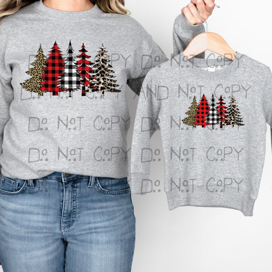Leopard and buffalo plaid Christmas trees - DTF TRANSFER ONLY