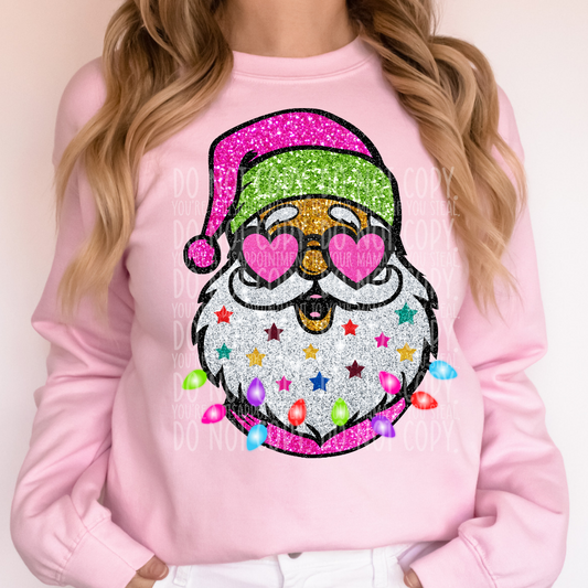 Groovy Santa face faux glitter sequins ; DTF TRANSFER ONLY