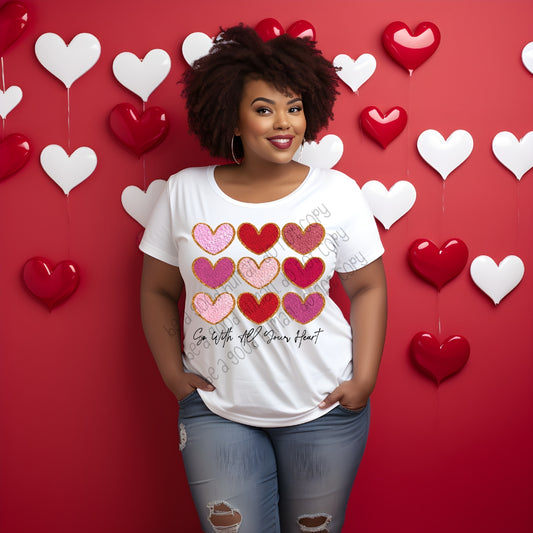 Go with all your heart faux chenille BLK TXT - DTF TRANSFER (SCRLW)
