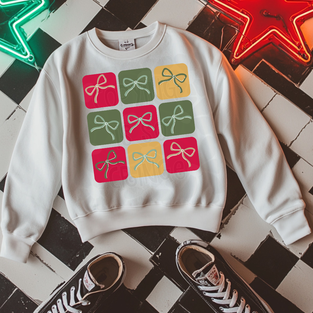 Red yellow green bow grid coquette - DTF TRANSFER (WRS)