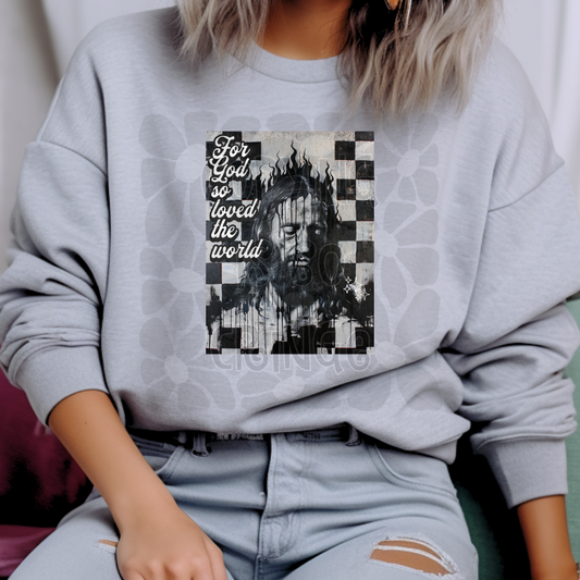 Jesus checkered For God so loved the world 3:16 - DTF TRANSFER