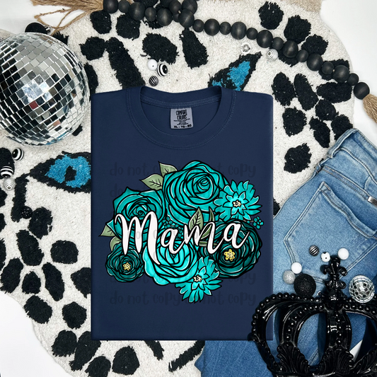 Mama Teal Floral Bouquet- DTF TRANSFER (WFD M25)