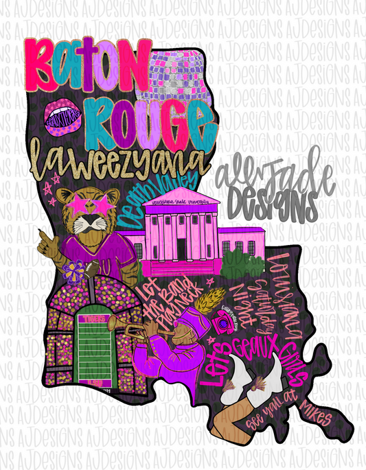 LSU bright colors - Colorful state mascot collage ; DTF TRANSFER