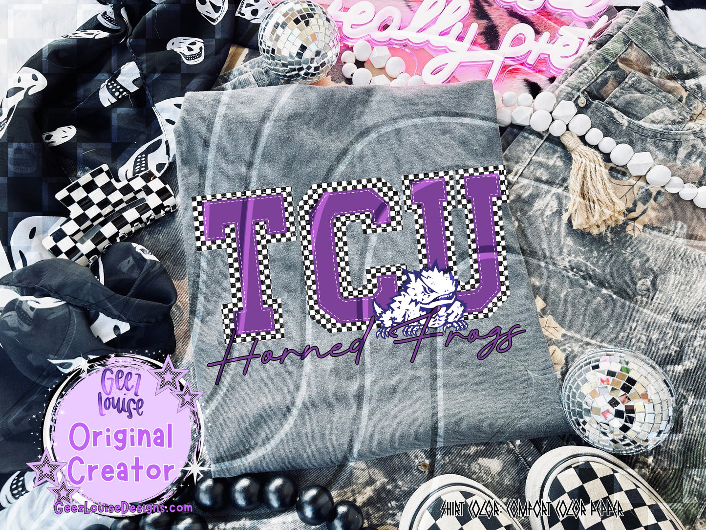 Horned frogs checkered - DTF TRANSFER (GLD925)