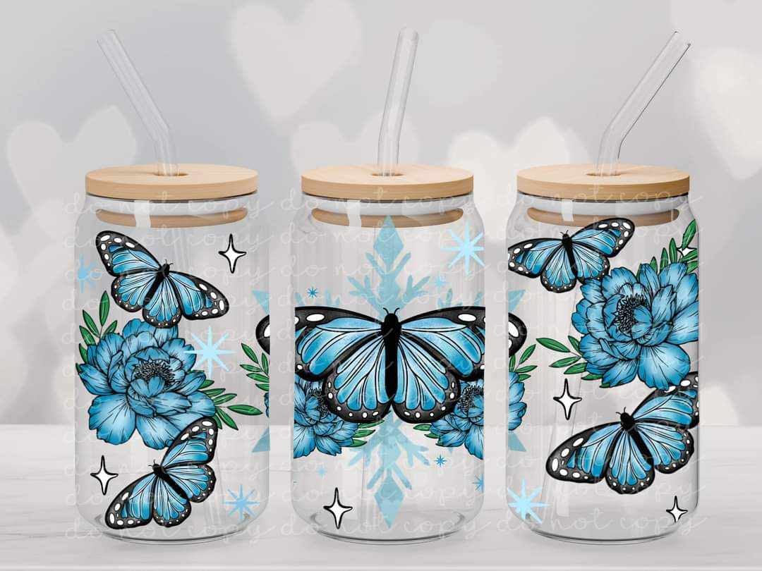 blue butterfly - UV dtf wrap 16oz libbey : MMDD