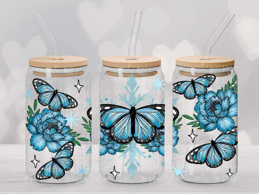 blue butterfly - UV dtf wrap 16oz libbey : MMDD