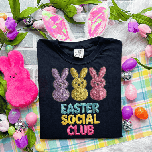 Easter Social Club faux sequin - DTF TRANSFER (Eggstravaganza multi designer collab)