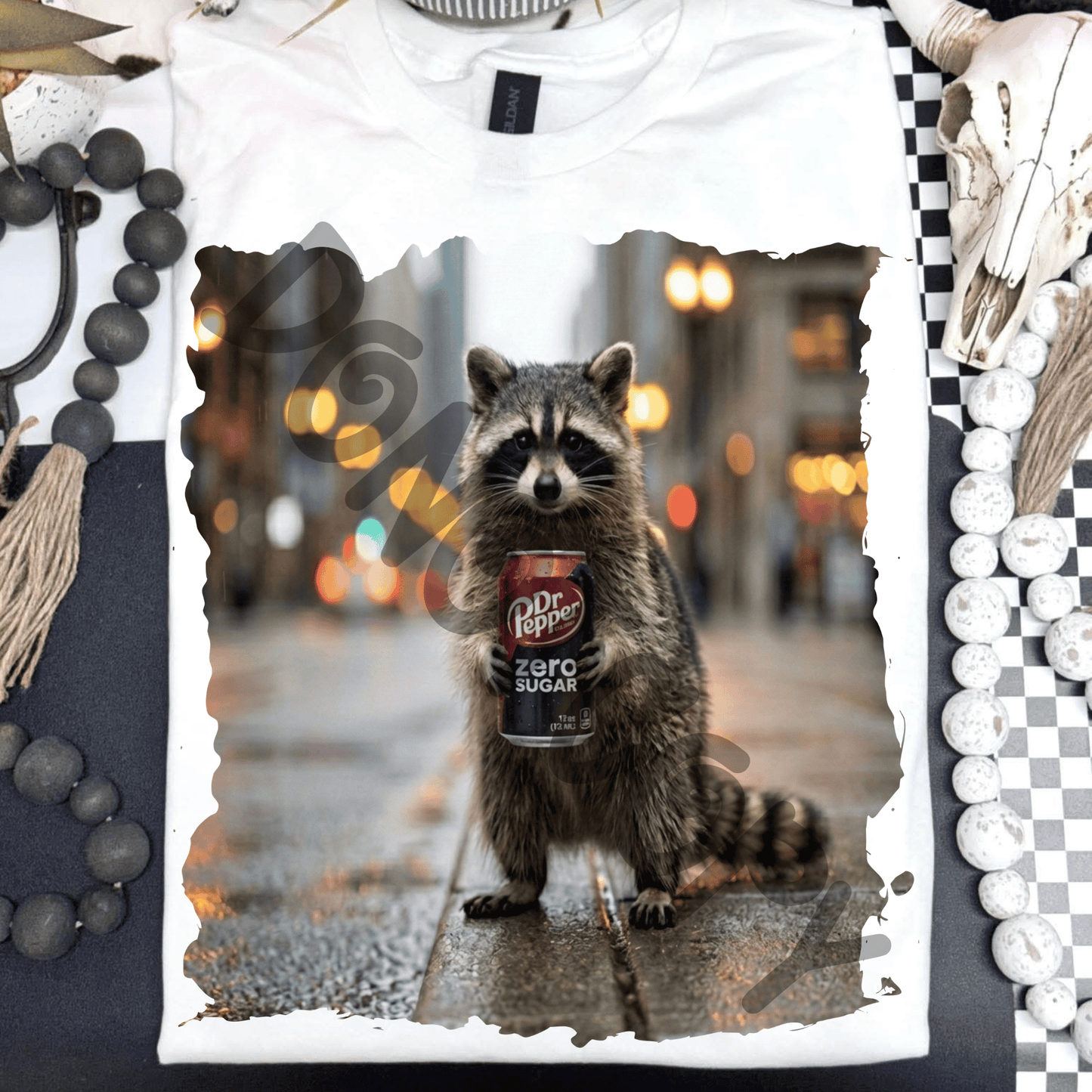 Raccoon drinking DPZ - DTF TRANSFER (PVC)