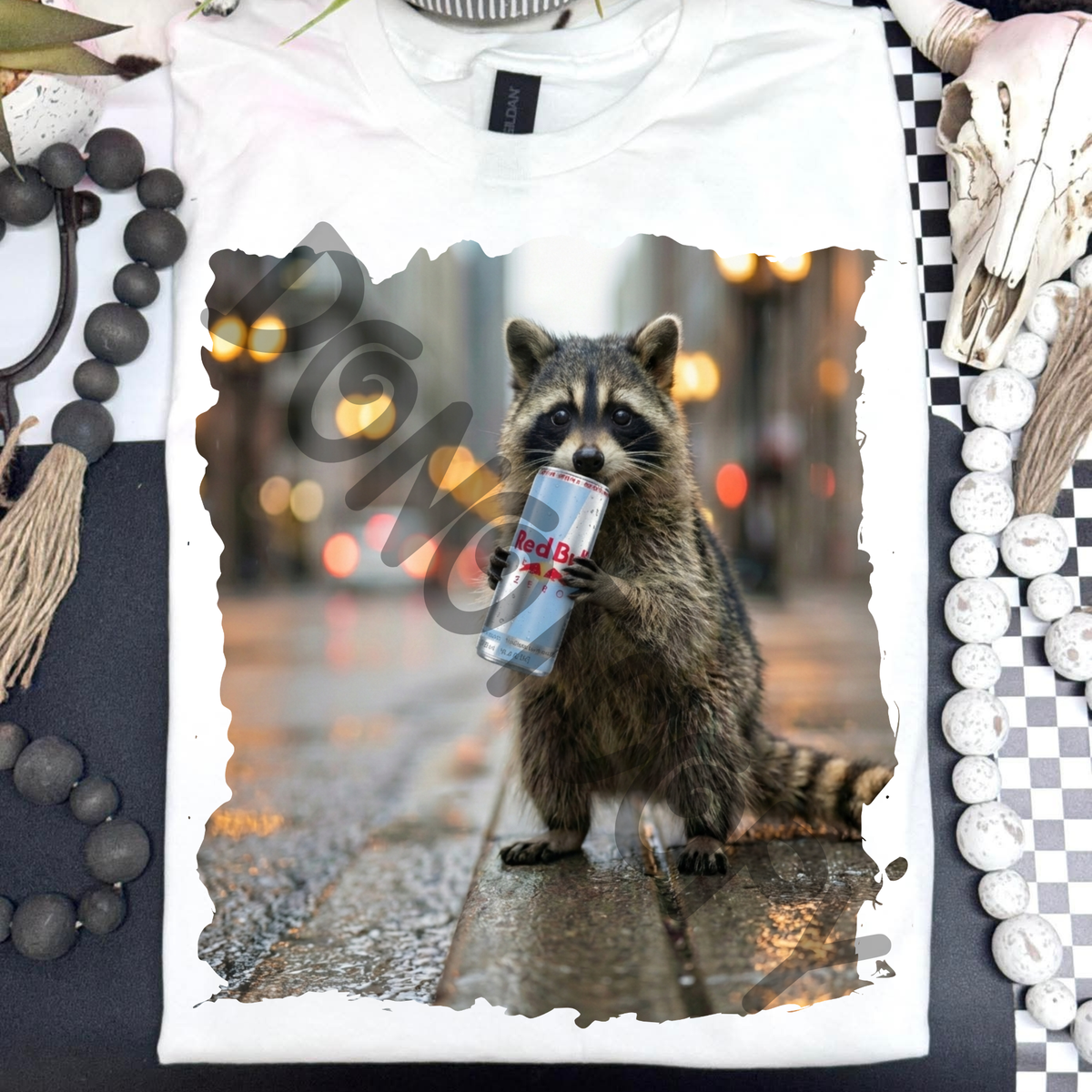 Raccoon drinking RB Zero energy drink - DTF TRANSFER (PVC)