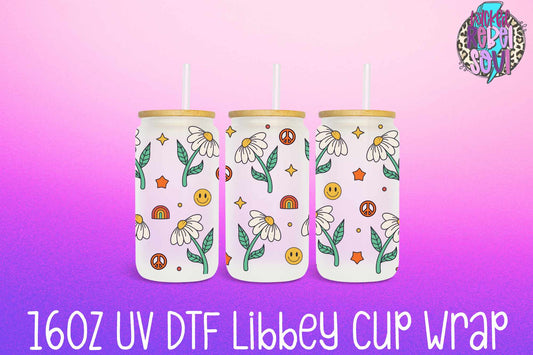 Peace and Flowers - FOR Libbey glass can 16oz UV DTF cup wrap decal