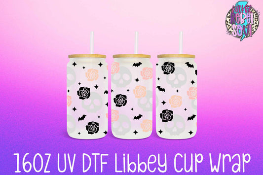 Flowers and Bats - FOR Libbey glass can 16oz UV DTF cup wrap decal
