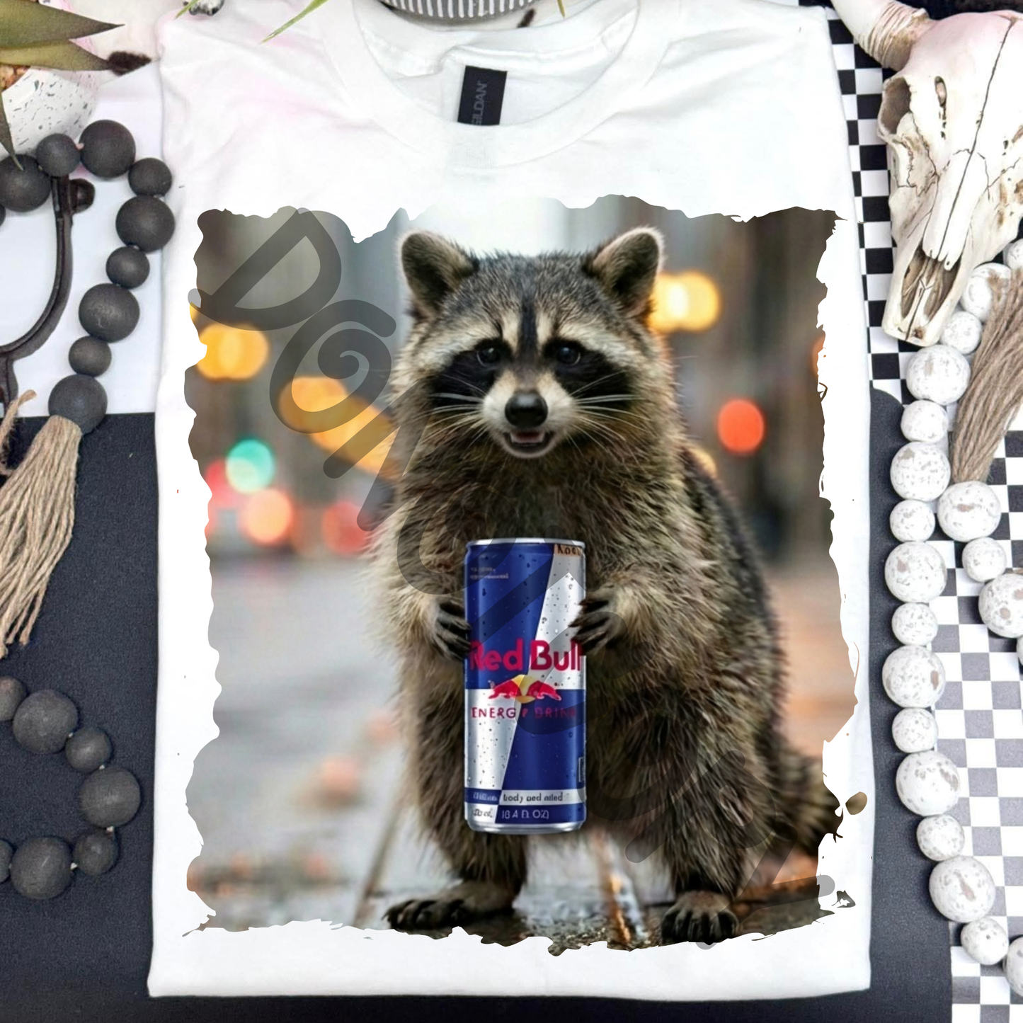 Raccoon drinking RB energy drink - DTF TRANSFER (PVC)