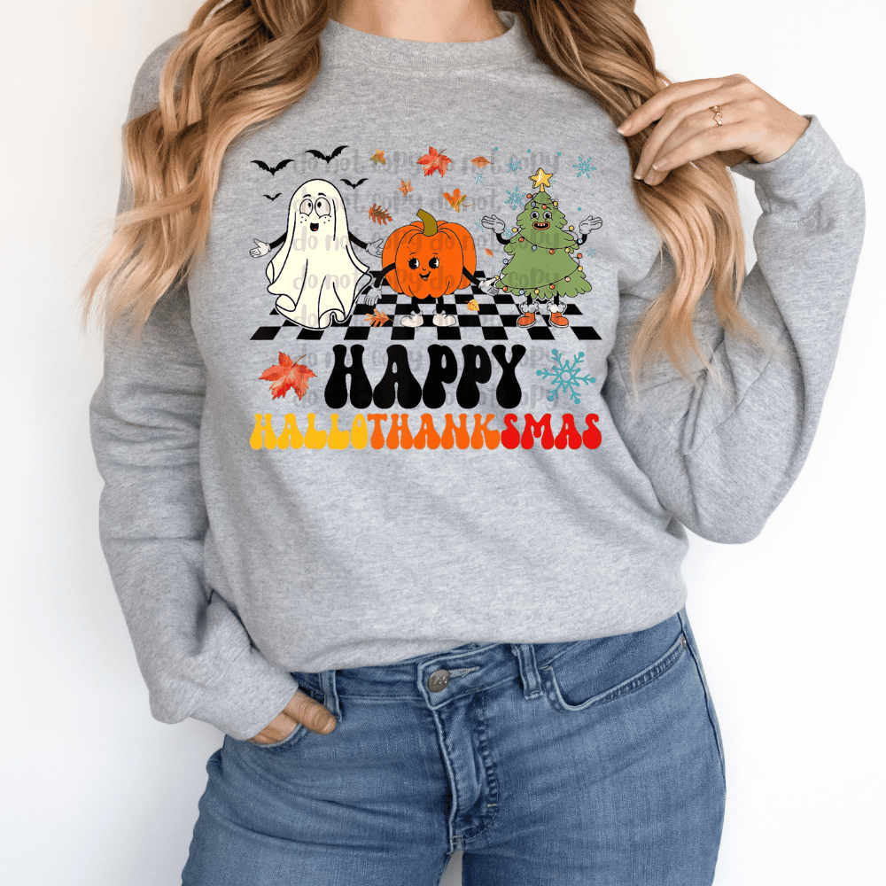 Retro checkered Happy Hallowthankmas - DTF TRANSFER ONLY