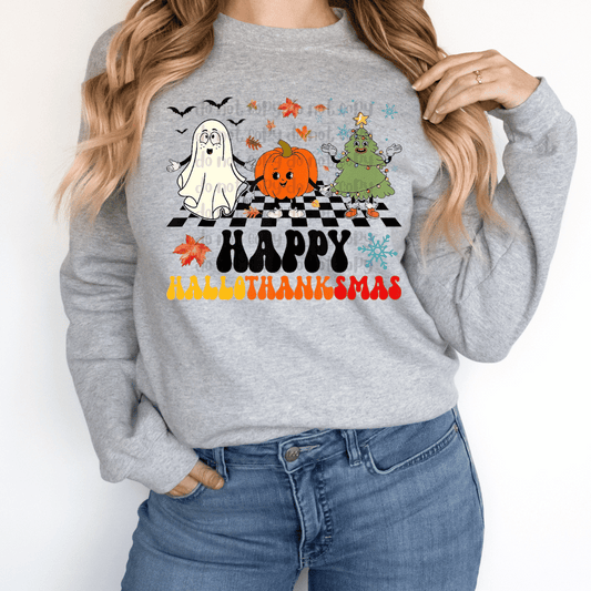 Retro checkered Happy Hallowthankmas - DTF TRANSFER ONLY