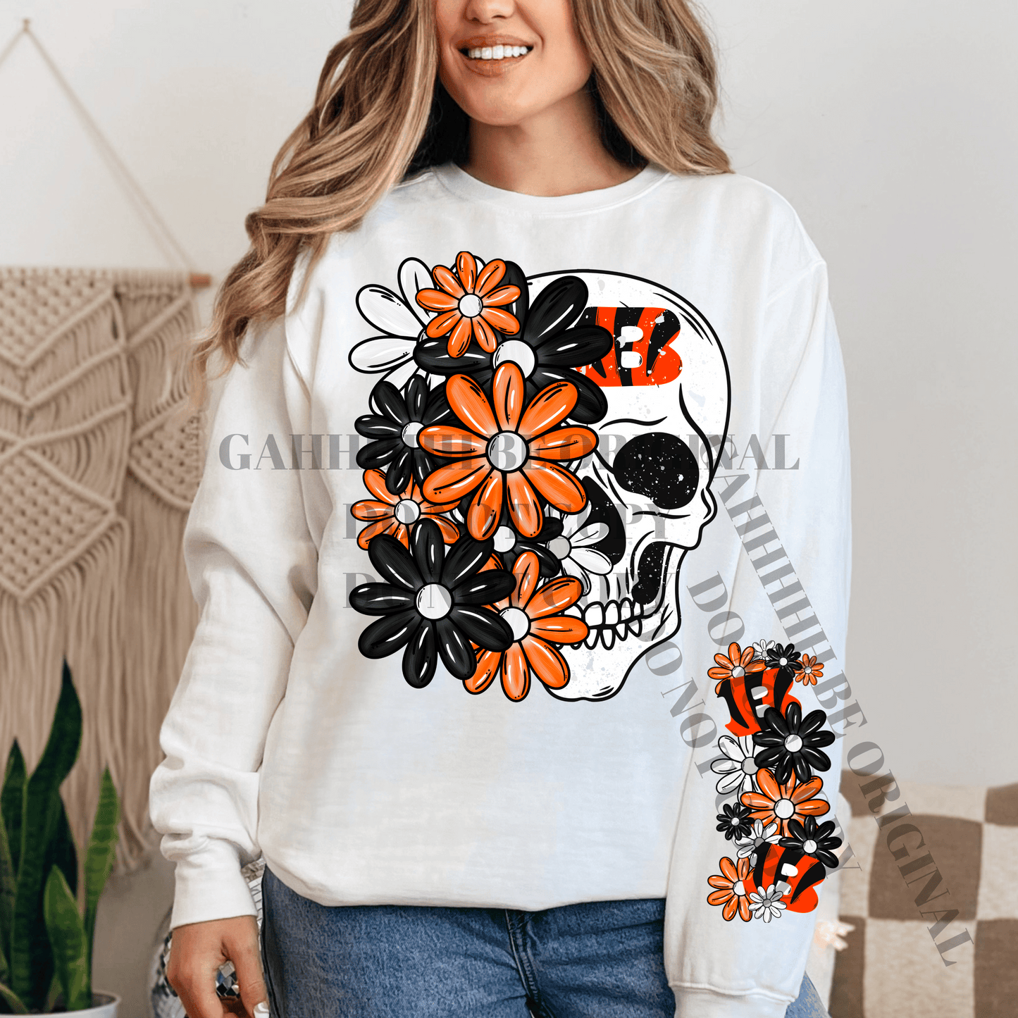 Skellie Bengals - DTF TRANSFER (floral letters & skellies & sleeves MMD)