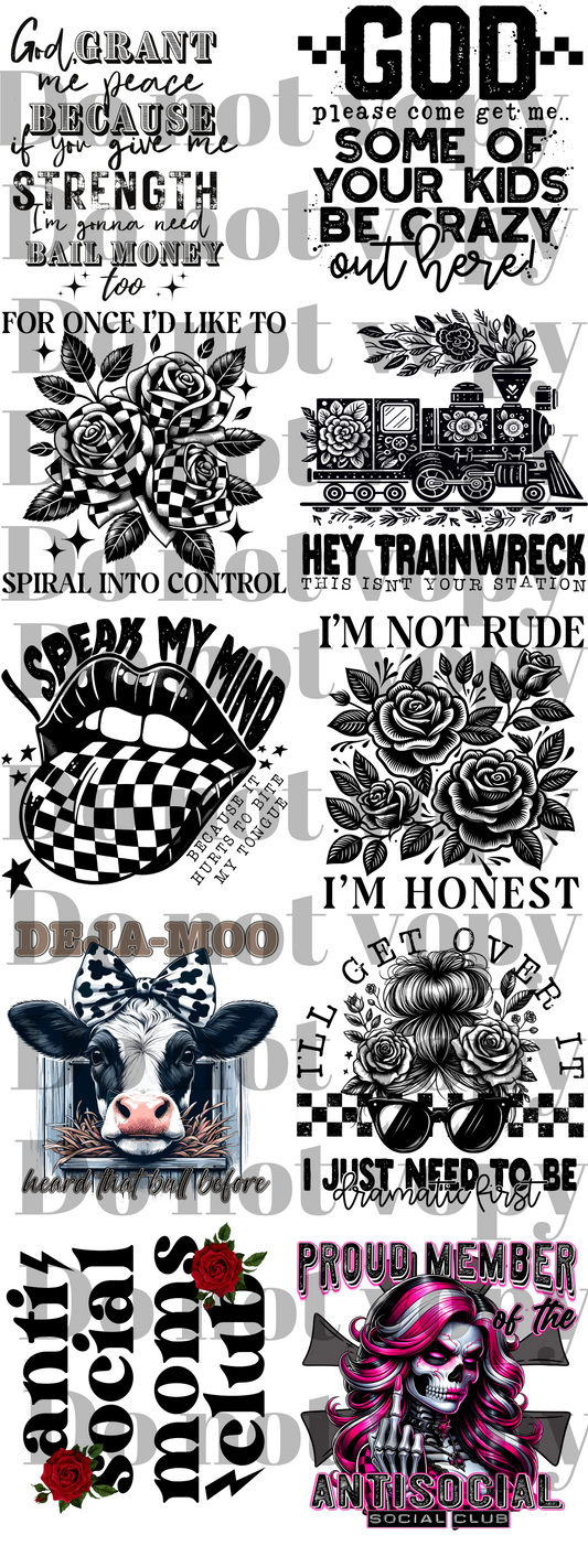 Funny & snarky ; premade gang sheet 22x60
