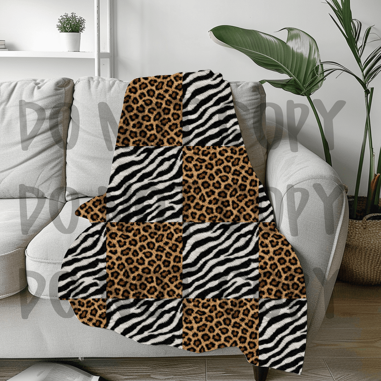 Zebra & cheetah patchwork - soft sherpa feel blanket 50x60