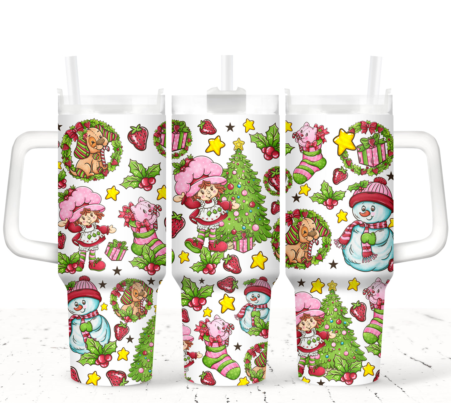 Strawberry Christmas ; UV DTF 40OZ TUMBLER Wrap (top & bottom) Holiday kickoff collab