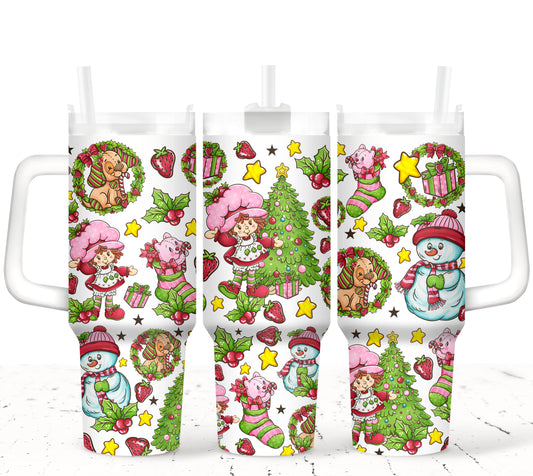 Strawberry Christmas ; UV DTF 40OZ TUMBLER Wrap (top & bottom) Holiday kickoff collab