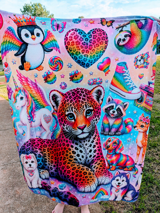 Rainbow Wild Animal Blanket 50x60