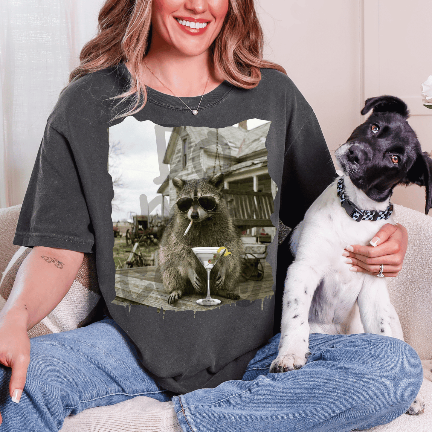 Raccoon drinking martini - DTF TRANSFER (PVC)