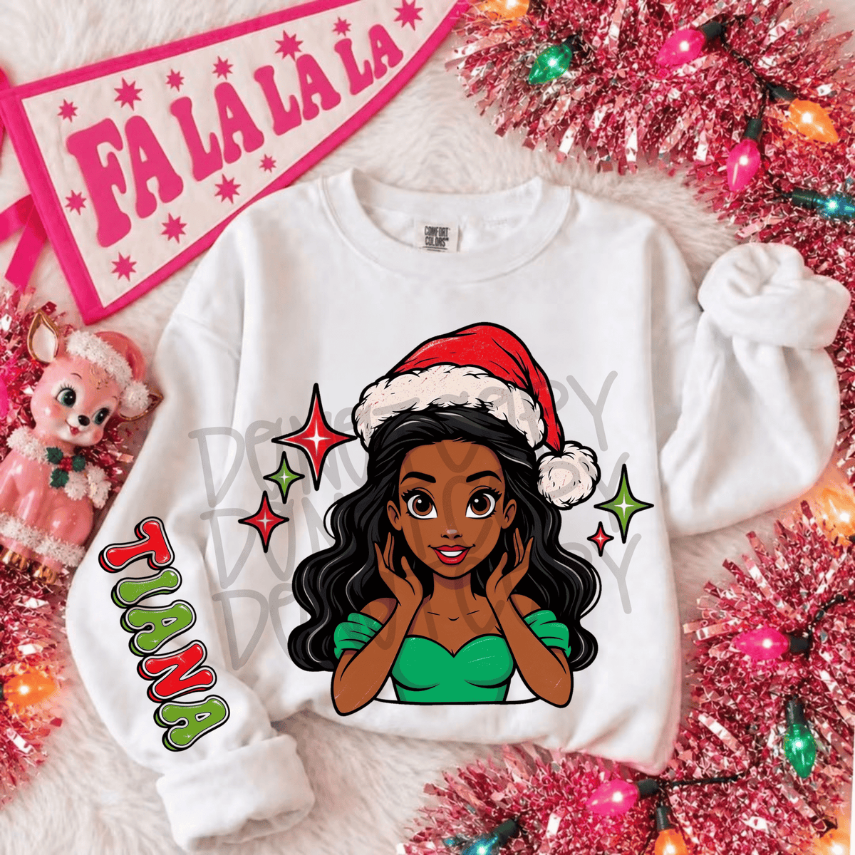 Green princess cute Christmas characters DTF Transfer