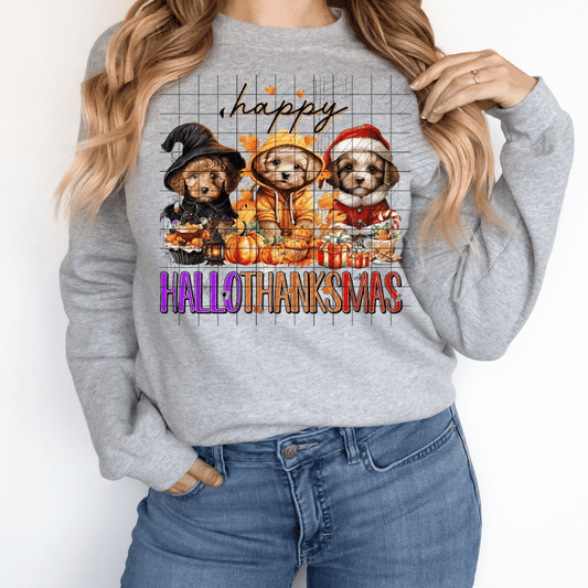 Puppies Happy Hallowthankmas - DTF TRANSFER ONLY