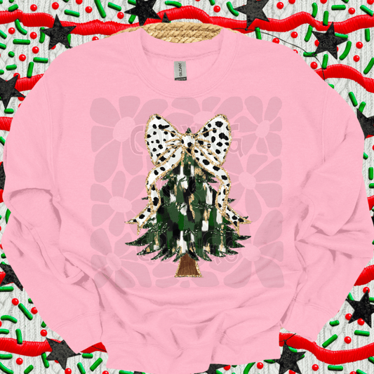 Boujee Xmas tree with bow black dalmatian dot - DTF TRANSFER (WRS)
